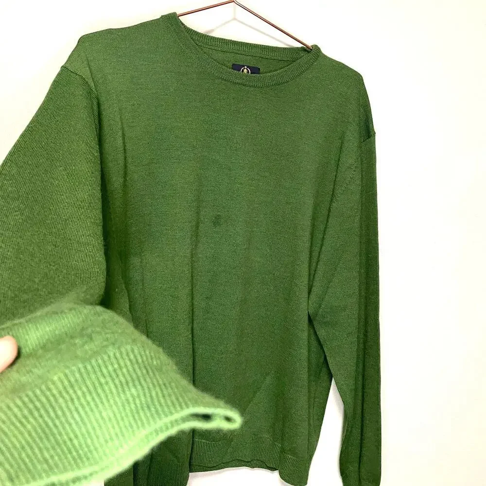 Saltaire Vintage Olive Green Long Sleeve 100% Merino Wool Sweater Size Large